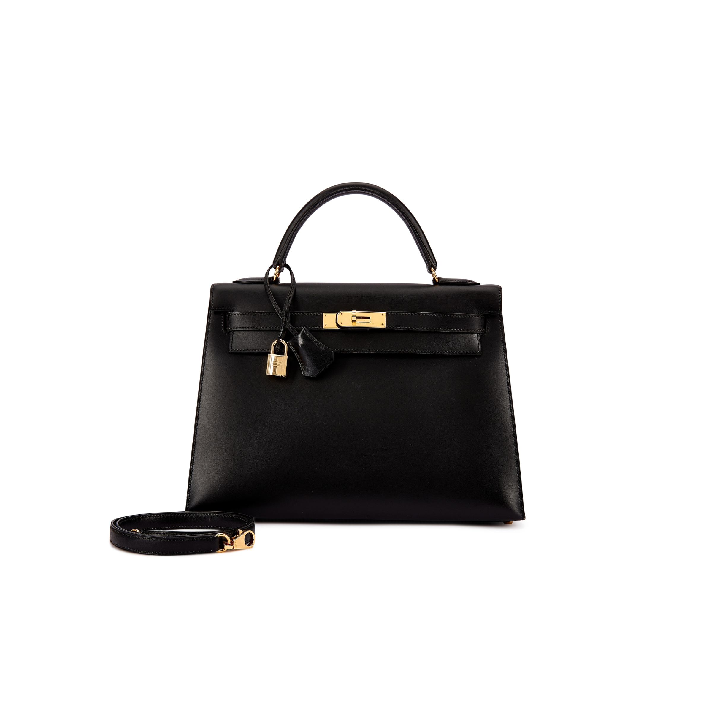 HERMÈS VINTAGE BLACK BOX KELLY 32 GOLD HARDWARE (32*23*10.5cm)